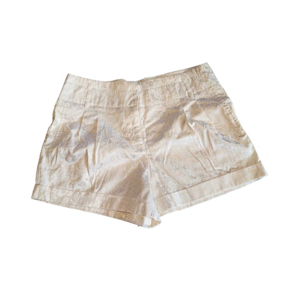 Vintage Forever 21 Shiny White Floral Paisley Brocade Cuffed Shorts Size Large